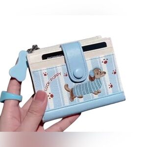 New Dachshund Leather Wallet- Pink & Blue